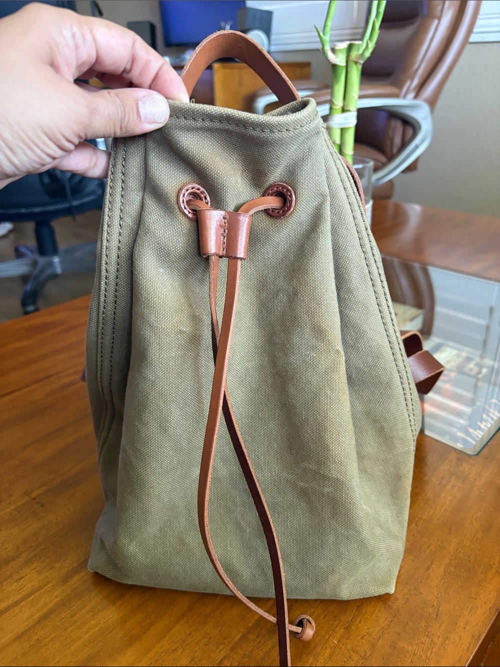 Madewell Olive Canvas Mini Backpack with Tan Leather Details